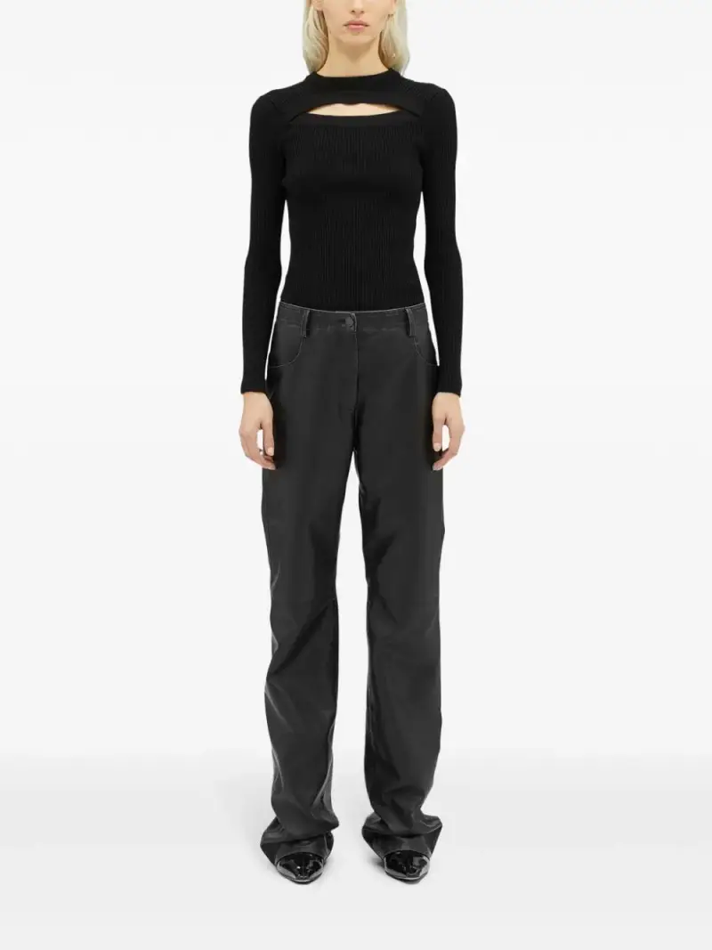 Pantalone nero dritto in pelle miniatura 3