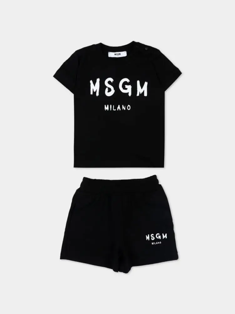 set infant t-shirt e short in cotone nero con logo