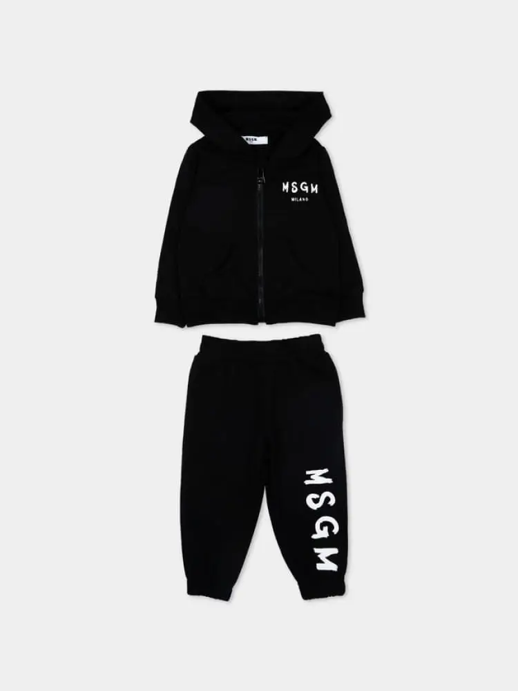 set tuta infant in cotone nero con logo