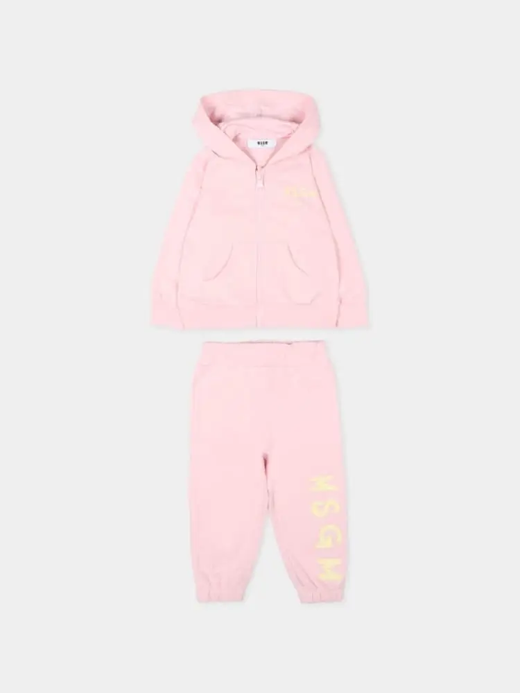 set tuta infant in cotone rosa con logo