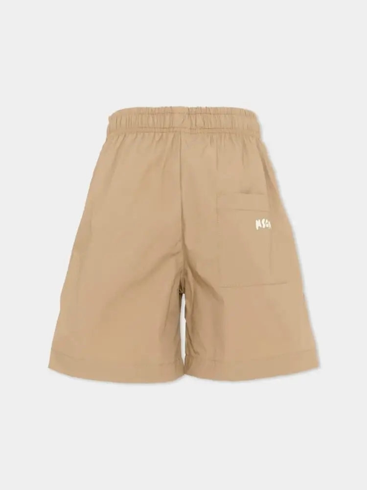 Msgm shorts beige bambino mini logo miniatura 2