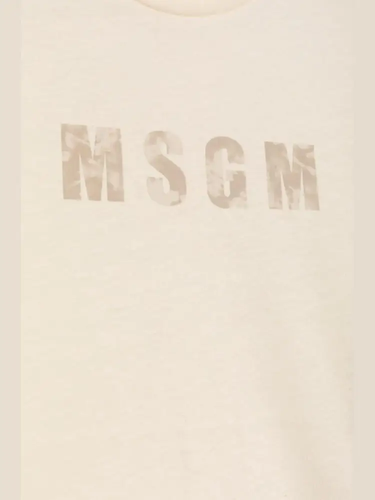 t-shirt kids/junior in cotone beige con stampa logo marmorizata miniatura 2