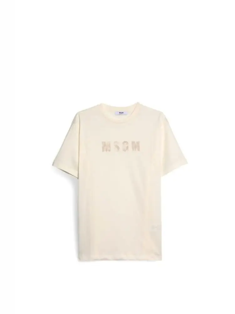 t-shirt kids/junior in cotone beige con stampa logo marmorizata