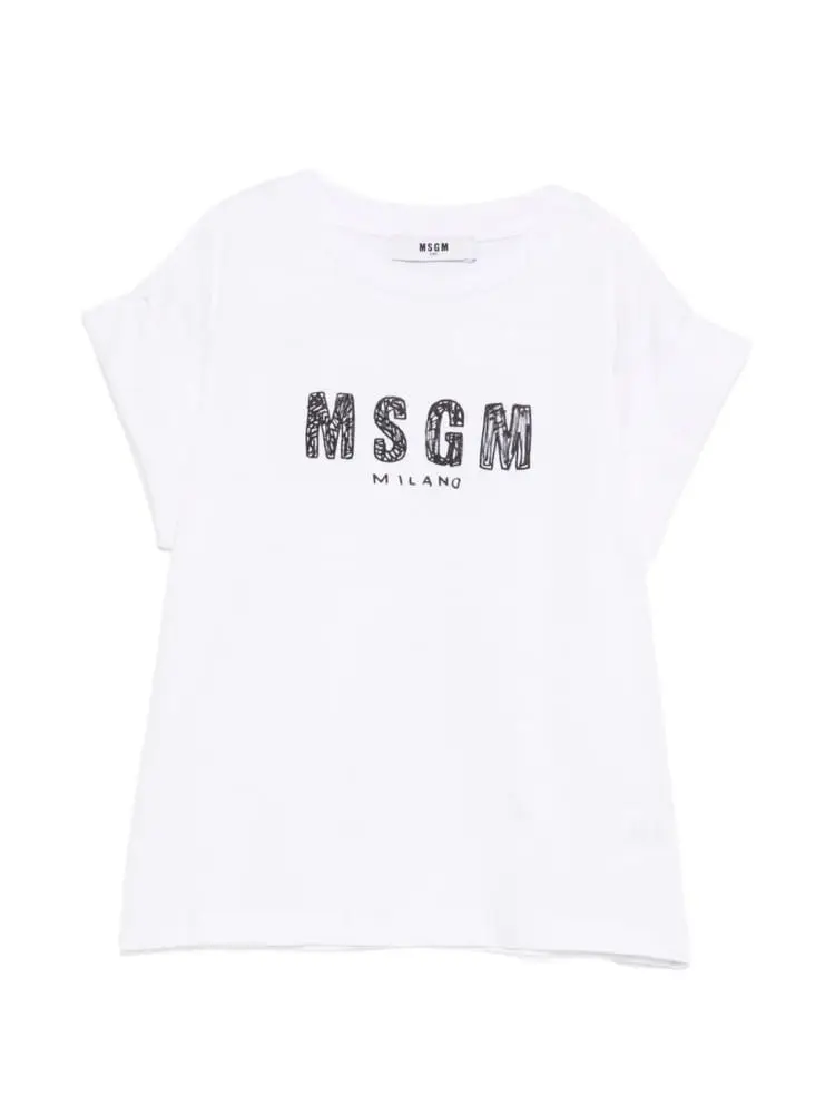 t-shirt kids/junior in cotone bianco con stampa logo