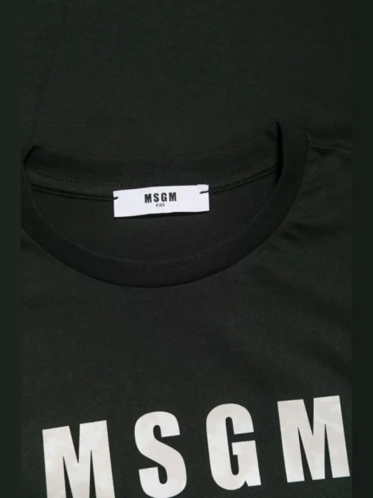 t-shirt kids/junior in cotone nero con stampa logo marmorizata miniatura 3