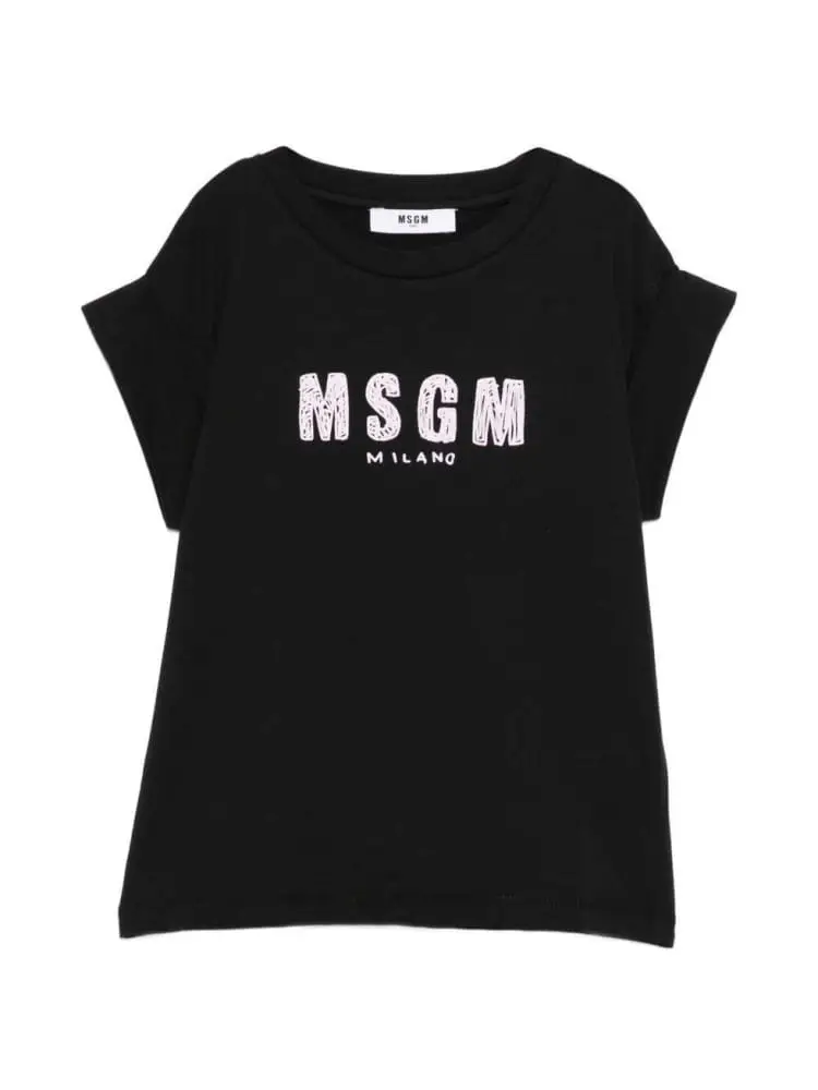 t-shirt kids/junior in cotone nero con stampa logo
