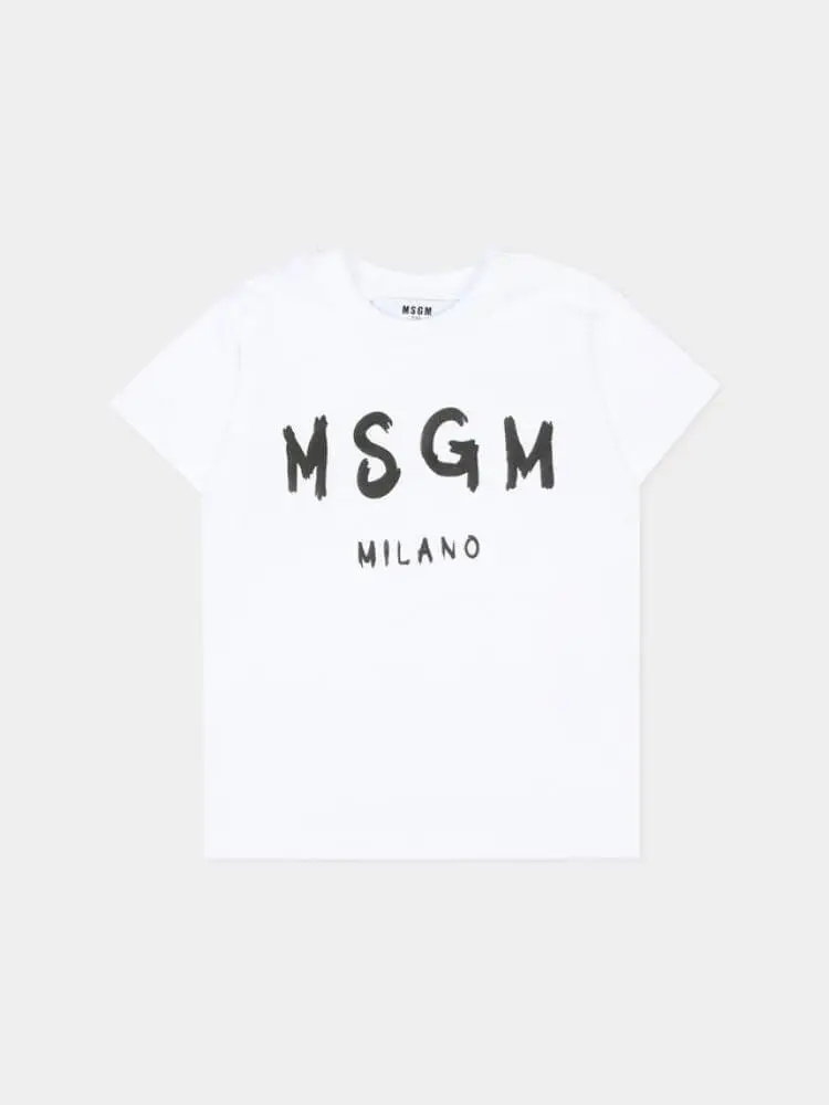 t-shirt unisex infant in cotone bianco con stampa logo