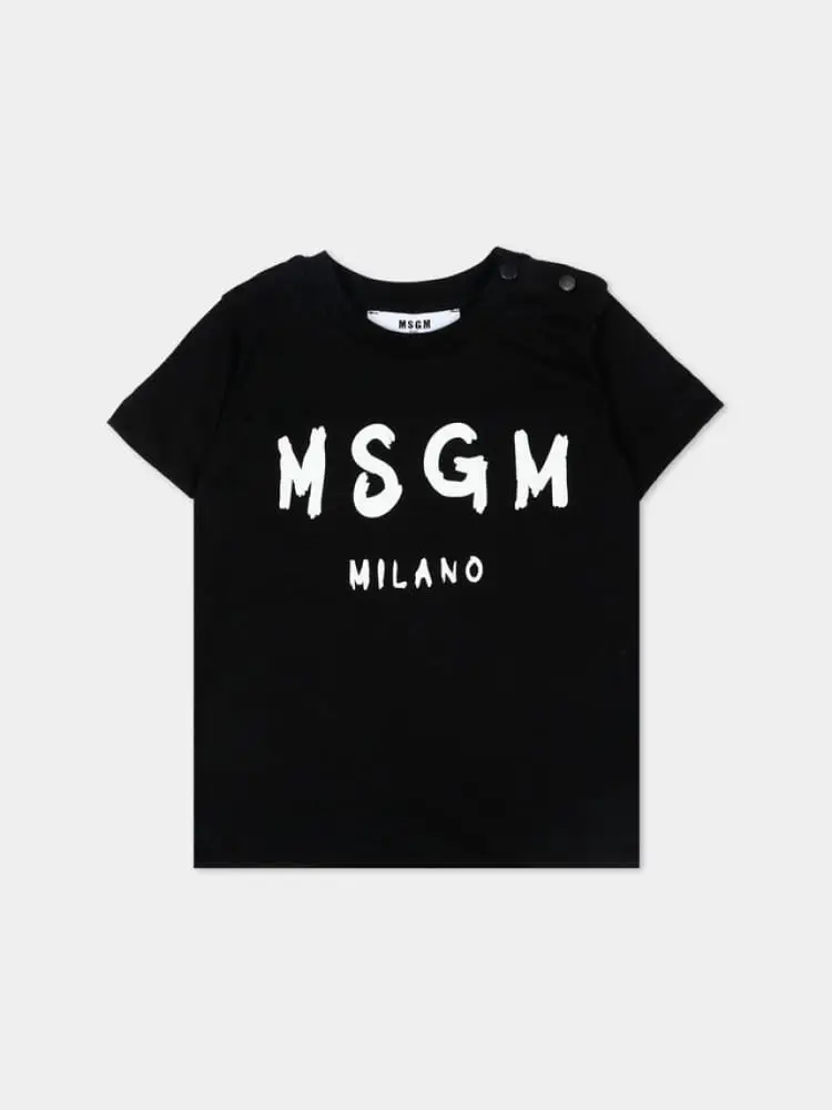 t-shirt unisex infant in cotone nero con stampa logo