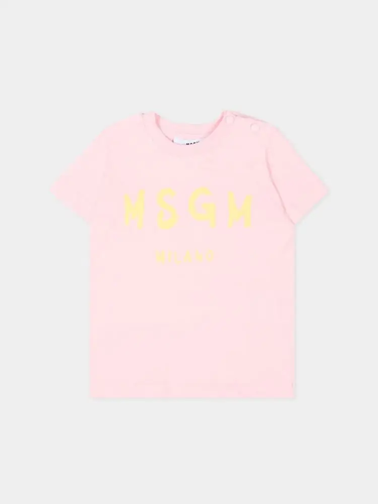 t-shirt unisex infant in cotone rosa con stampa logo