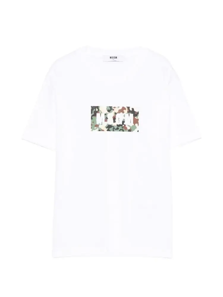 t-shirt unisex kids/junior in cotone bianco con box logo camouflage