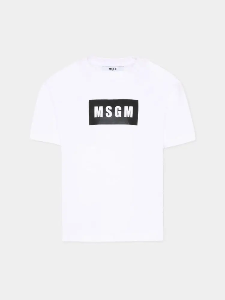 t-shirt unisex kids/junior in cotone bianco con box logo