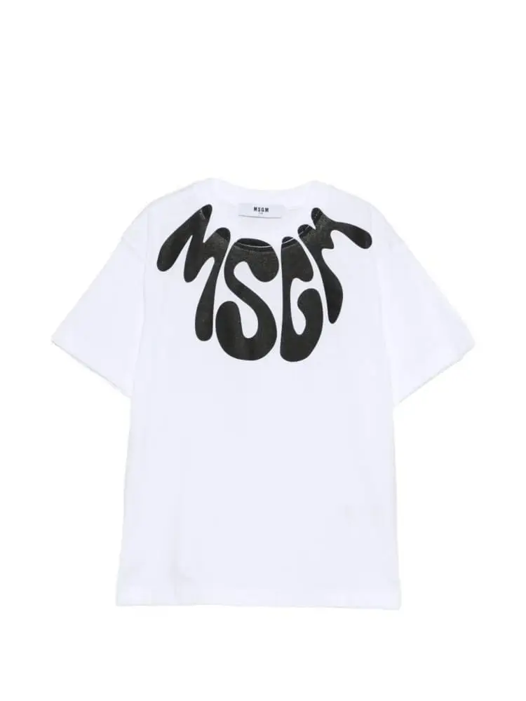t-shirt unisex kids/junior in cotone bianco con logo sul collo