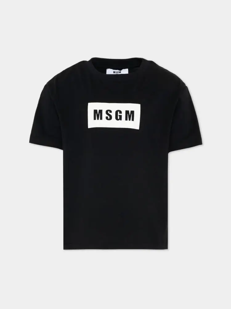 t-shirt unisex kids/junior in cotone nero con box logo
