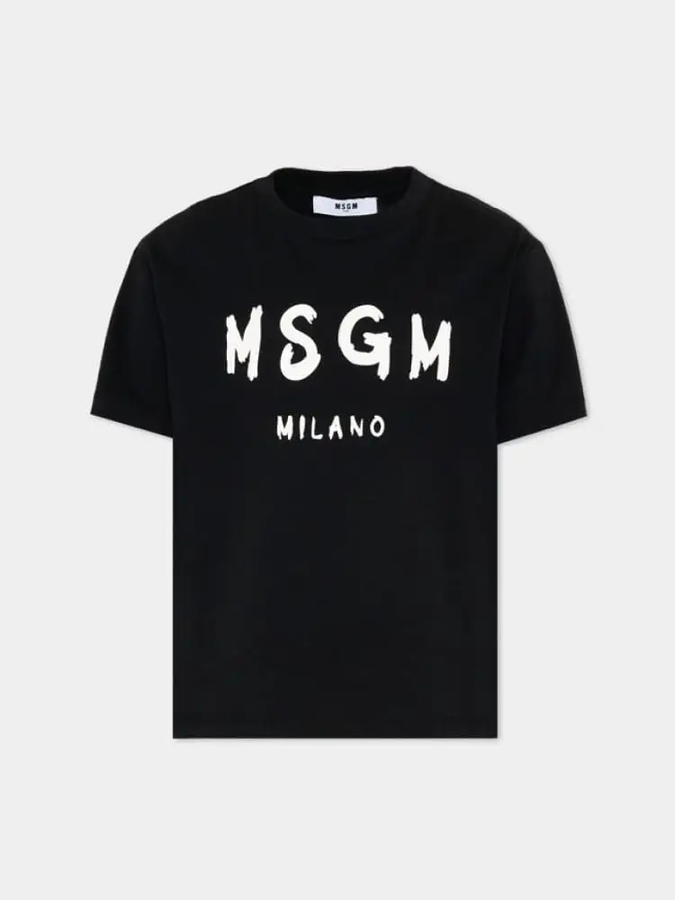 t-shirt unisex kids/junior in jersey di cotone nero con stampa logo