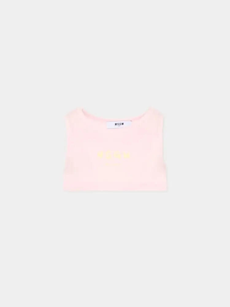 top rosa bambina crop con logo