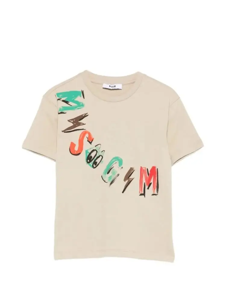 tshirt beige bambino logo multicolor