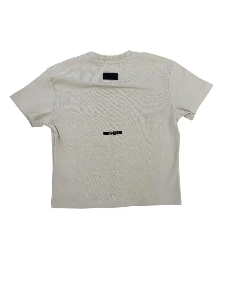 tshirt crema bambino in cotone mini logo sul petto a contrasto miniatura 2