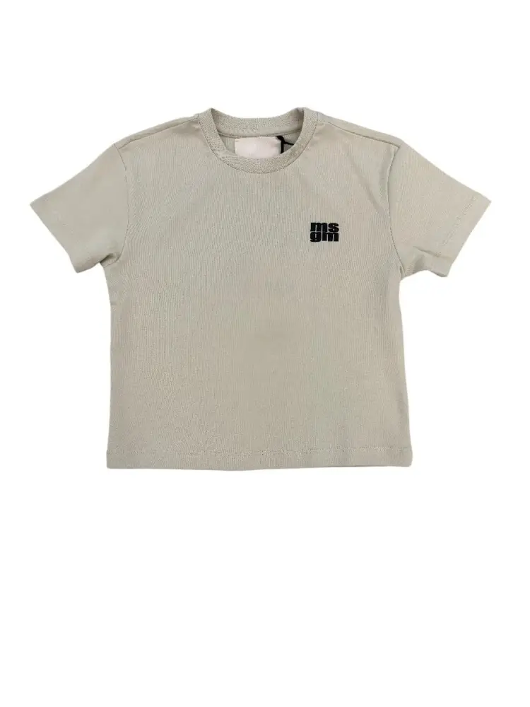 tshirt crema bambino in cotone mini logo sul petto a contrasto