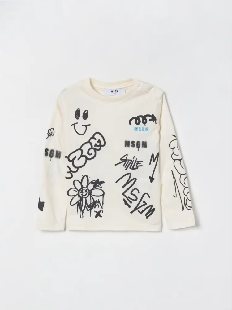 tshirt crema bambino logo a contrasto