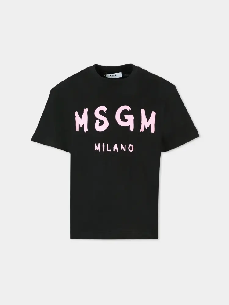 tshirt nera bambina logo a contrasto