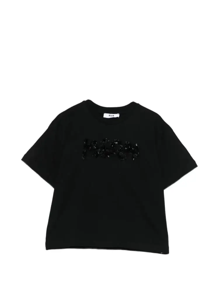tshirt nera bambina logo con paillettes