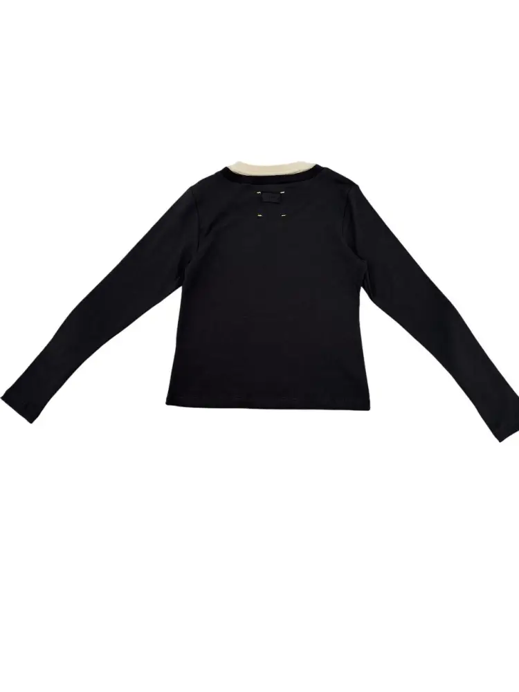 tshirt nera bambino in cotone manica lunga mini logo sul petto miniatura 3