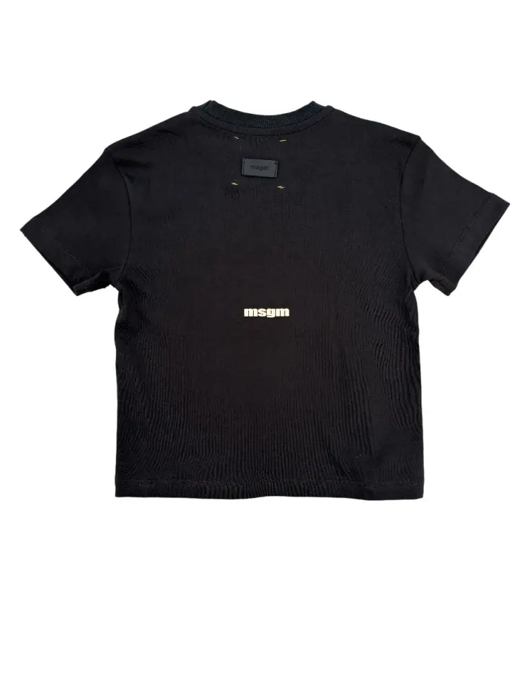 tshirt nera bambino in cotone mini logo sul petto a contrasto miniatura 2