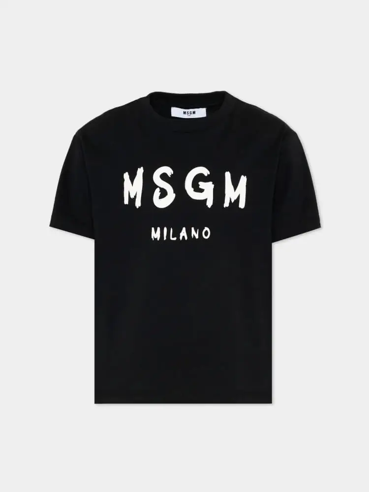 tshirt nera bambino maxi logo bianco