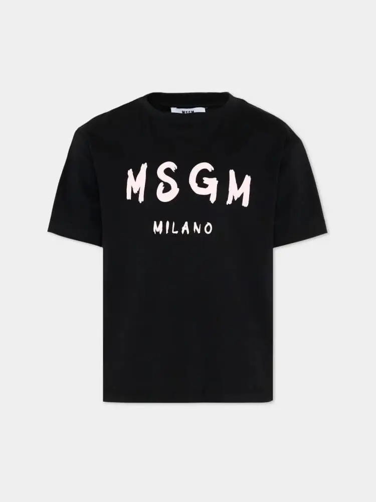 tshirt nera rosa bambina logo rosa