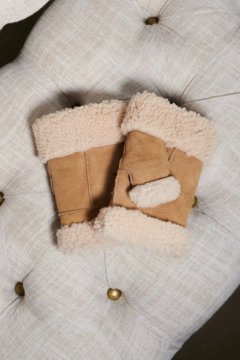 Muffole in montone color cuoio da donna senza dita D'Arienzo, Seleziona Taglia M-L(8-8,5), Colore Cuoio