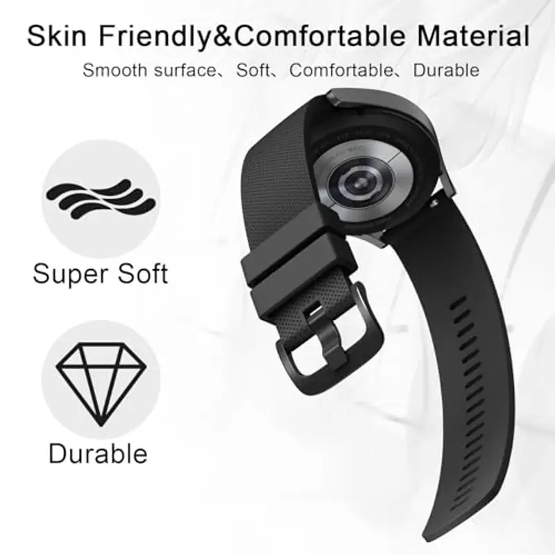 Mugust Cinturino per Orologi da 22mm 20mm per Uomo e Donna, Cinturino di Ricambio in Silicone con Rilascio Rapido, Impermeabile Cinturini in Morbida con Fibbia in Metallo (Nero, 22mm) miniatura 3