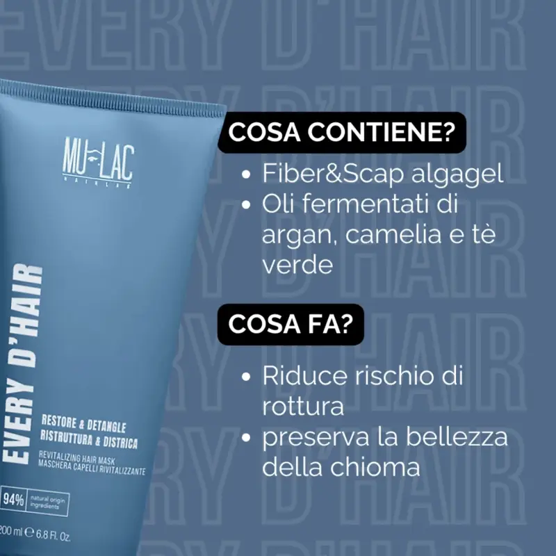 Hairlab EVERY D'HAIR RISTRUTTURA & DISTRICA - Maschera Capelli Rivitalizzante - Maschera capelli miniatura 4