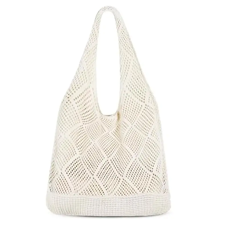 MUNSKT Borsa da Spiaggia All'uncinetto a Rete Pigra - Borsa da Donna per Vacanze Estive - Boho Tote Bag a Tracolla Tessuta