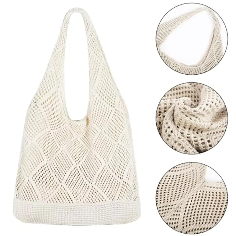 MUNSKT Borsa da Spiaggia All'uncinetto a Rete Pigra - Borsa da Donna per Vacanze Estive - Boho Tote Bag a Tracolla Tessuta miniatura 3