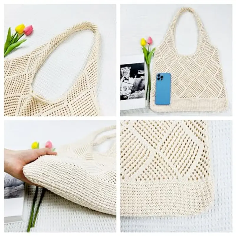MUNSKT Borsa da Spiaggia All'uncinetto a Rete Pigra - Borsa da Donna per Vacanze Estive - Boho Tote Bag a Tracolla Tessuta miniatura 4