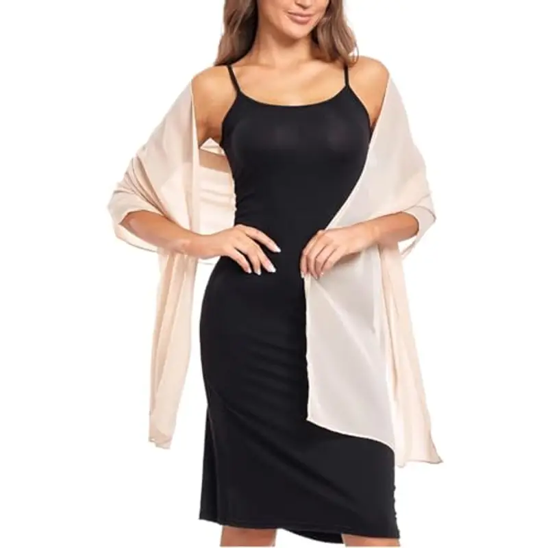 MUNSKT Foulard Sciarpa Seta Donna Pashmina Stola Scialle Cerimonia Scialle per Sposa Damigella Cerimonia Matrimonio Serata Feste (Light Beige) miniatura 3