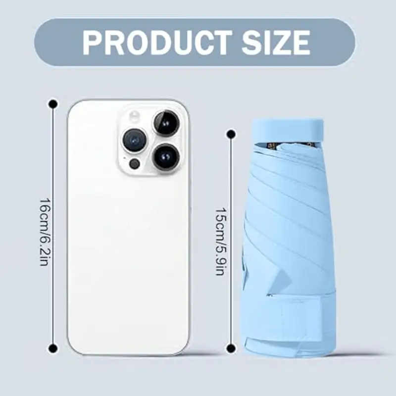 MUNSKT Ombrello da viaggio, mini ombrello da viaggio pieghevole a 6 costole, ombrello da sole antivento e antipioggia, ombrello da donna, leggero, piccolo, compatto, piccolo ombrello anti-UV, per sole miniatura 2