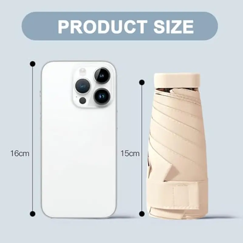 MUNSKT Ombrello da viaggio, mini ombrello pieghevole a 6 costine, antivento, leggero e compatto, da donna, Beige, Taglia unica miniatura 2