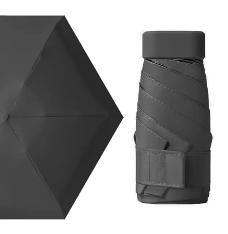 MUNSKT Ombrello da viaggio, mini ombrello pieghevole a 6 costine, antivento, leggero e compatto, da donna, Nero , Taglia unica