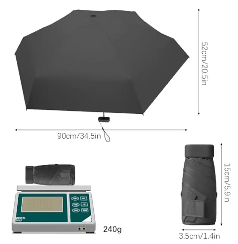 MUNSKT Ombrello da viaggio, mini ombrello pieghevole a 6 costine, antivento, leggero e compatto, da donna, Nero, Taglia unica miniatura 2