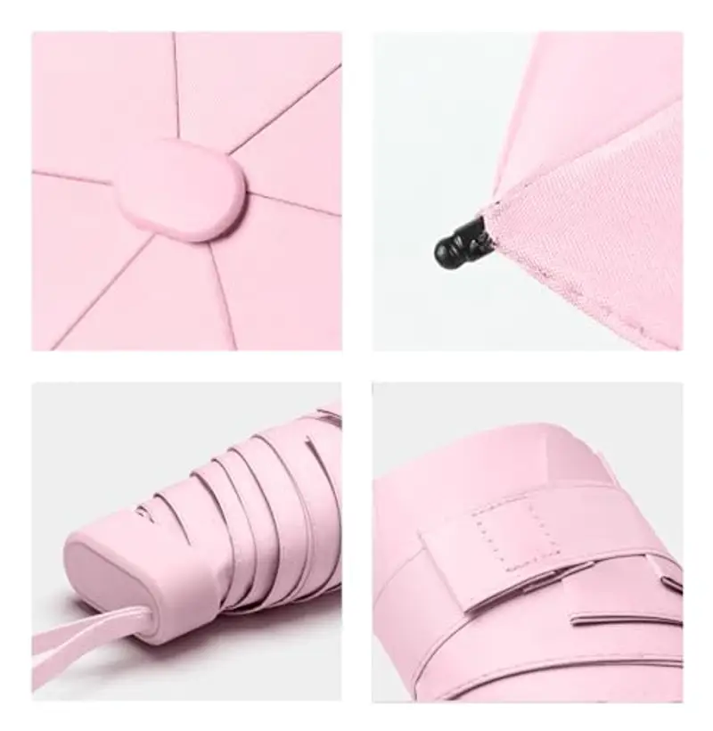 MUNSKT Ombrello da viaggio, mini ombrello pieghevole a 6 costine, antivento, leggero e compatto, da donna, Nero, Taglia unica miniatura 3