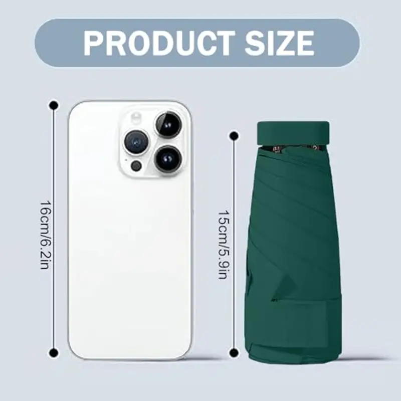 MUNSKT Ombrello da viaggio, mini ombrello pieghevole a 6 costine, antivento, leggero e compatto, da donna, Verde scuro., Taglia unica miniatura 2