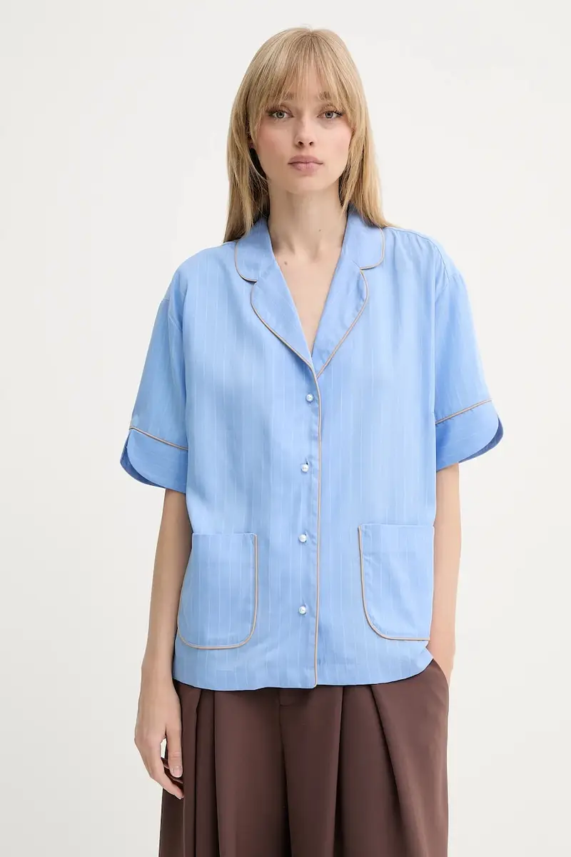 camicia in lino misto USHI colore blu 255101525523