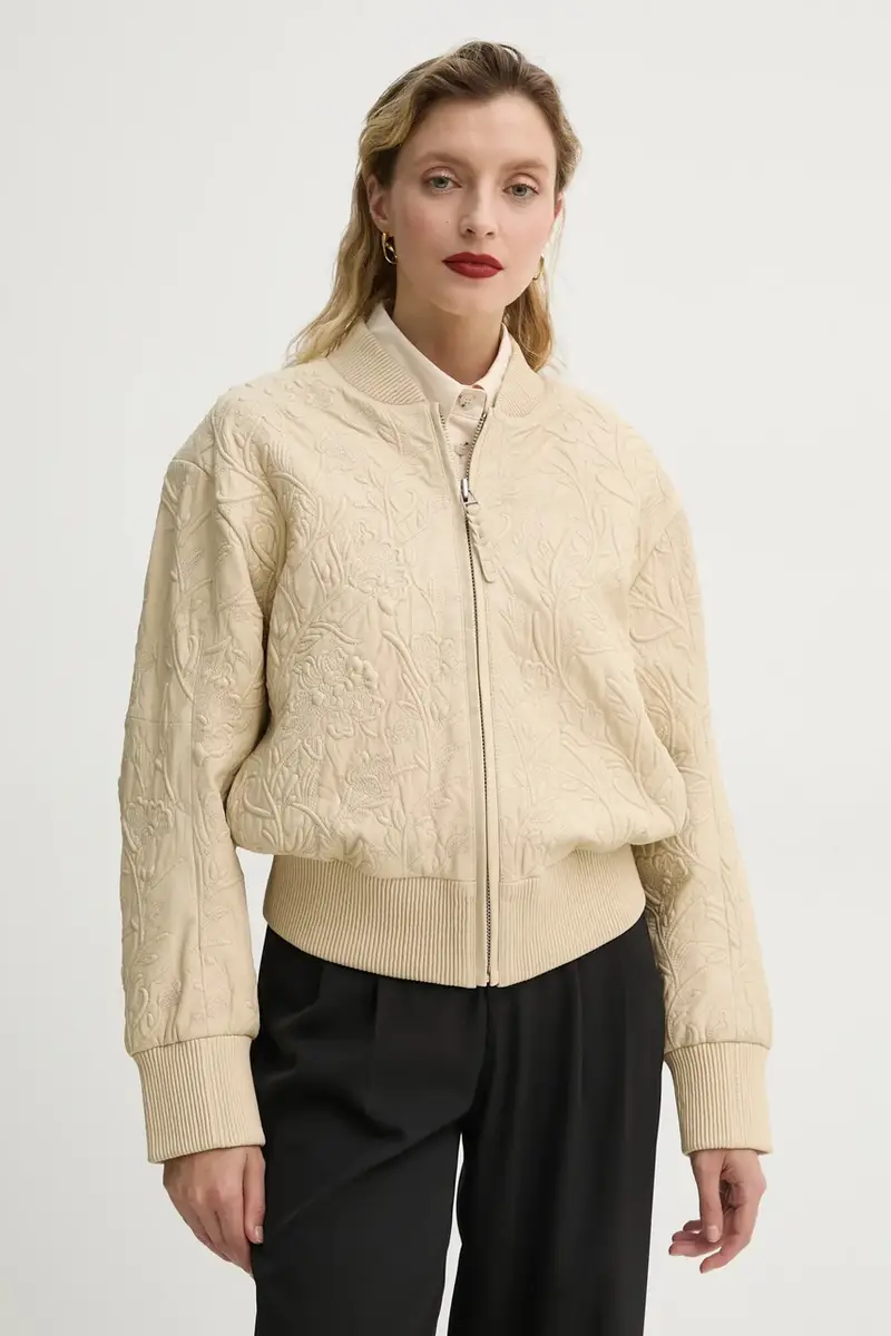 giacca in pelle stile bomber FERRIL donna colore beige 251151525105 miniatura 4