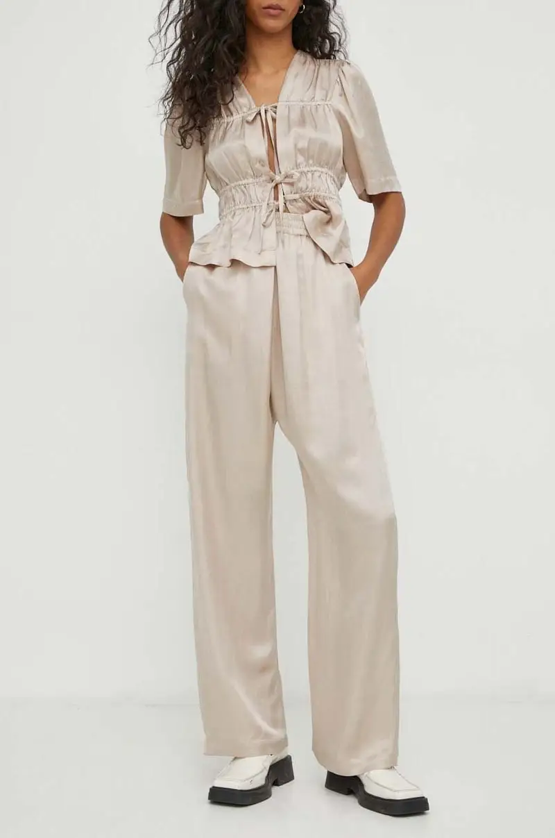 pantaloni in lino misto colore beige