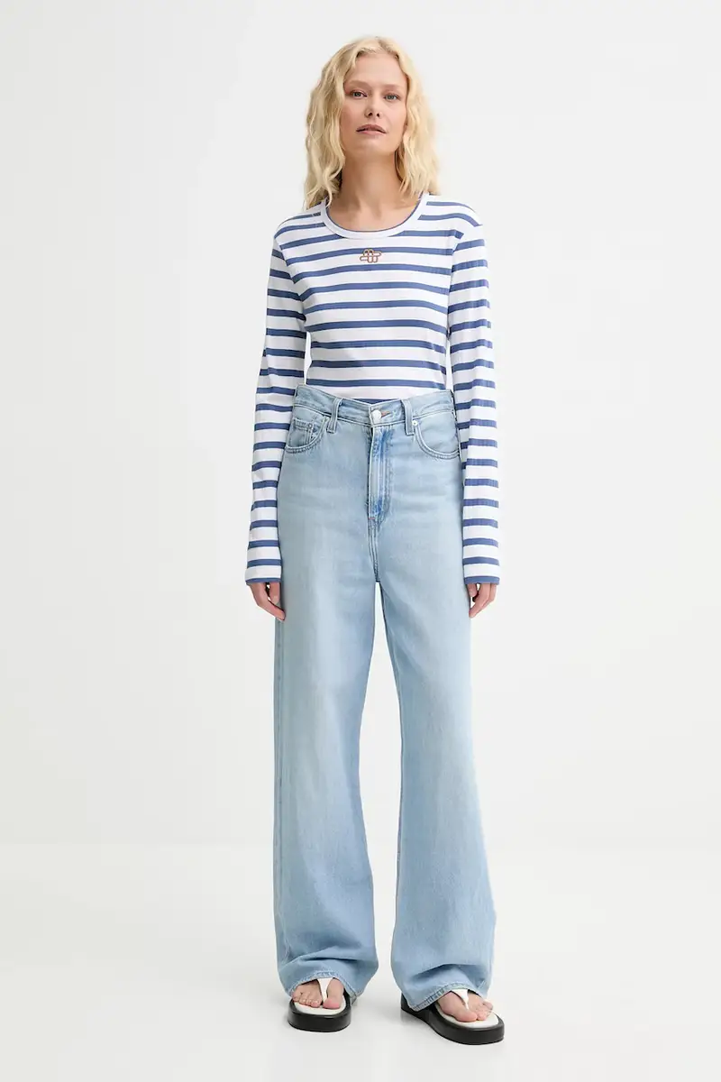 top a maniche lunghe in cotone POTE colore blu 252110225264 miniatura 2