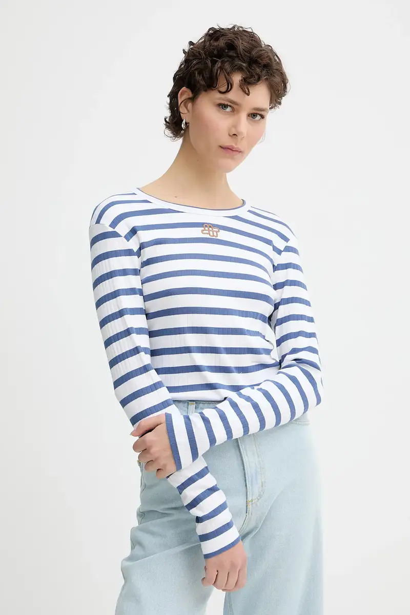 top a maniche lunghe in cotone POTE colore blu 252110225264