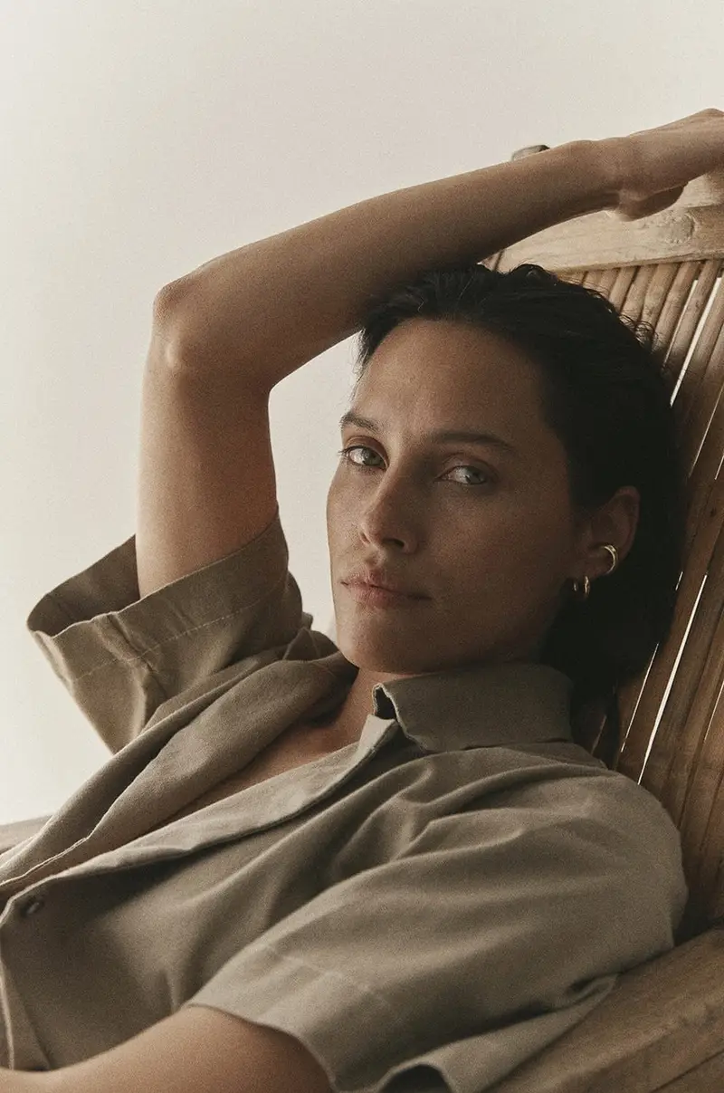 . camicia in lino misto koszula z krótkim r?kawem POCHE donna Beige