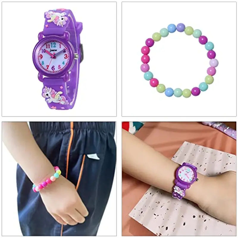 MUXIJIA Orologio Bambina, 3ATM/30M Impermeabile Quarzo Orologio da Polso con 3D Cartone Animato Cinturino in Silicone Orologio per Ragazze da 3-10 Anni (Viola) miniatura 2