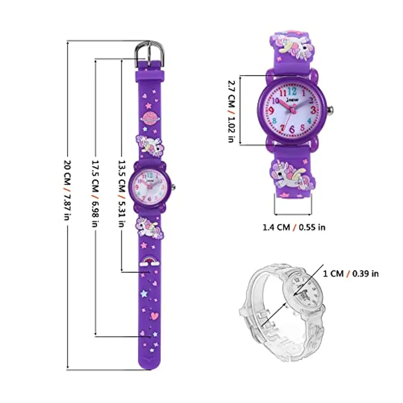 MUXIJIA Orologio Bambina, 3ATM/30M Impermeabile Quarzo Orologio da Polso con 3D Cartone Animato Cinturino in Silicone Orologio per Ragazze da 3-10 Anni (Viola) miniatura 3